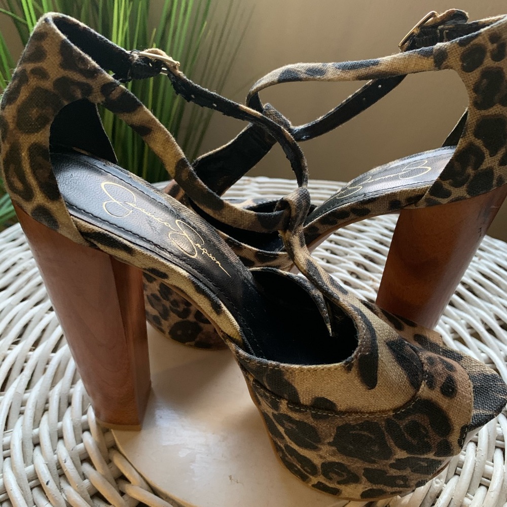 Jessica Simpson Leopard print t-strap sandal.